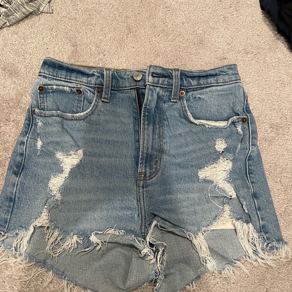 Abercrombie & Fitch Blue Jean Shorts with High Waist and Frayed Hem